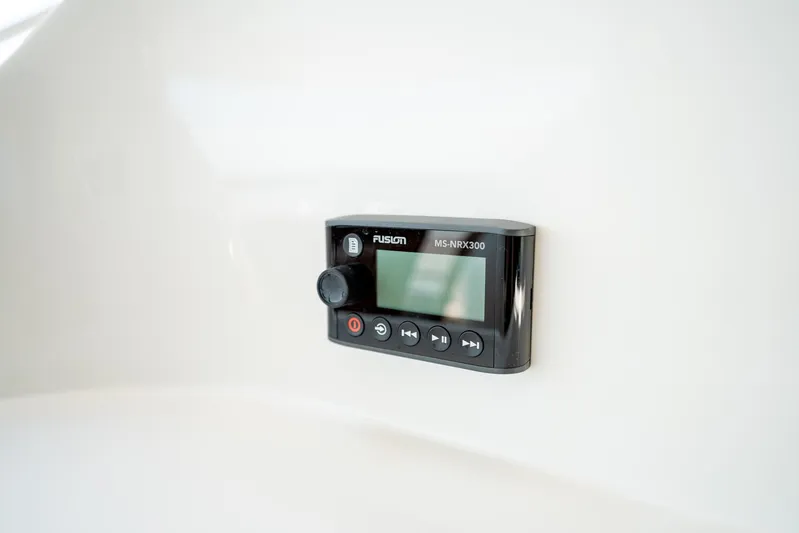 Memory Bank Yacht Photos Pics Fusion MS-NRX300 stereo control on 2007 Ocean Alexander 80 Cockpit Motoryacht.