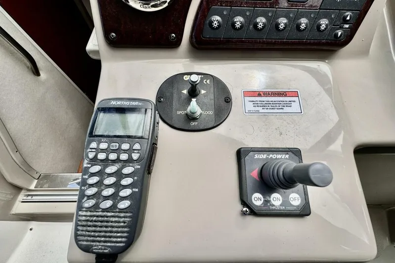  Yacht Photos Pics Control panel of a 2008 Sea Ray 330 Sundancer with Northstar device and side-power thruster.