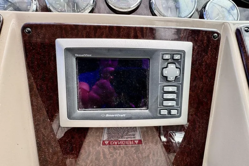  Yacht Photos Pics SmartCraft VesselView display on 2008 Sea Ray 330 Sundancer dashboard with control buttons.