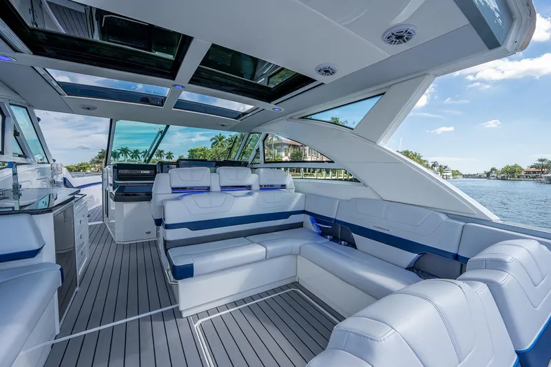  Yacht Photos Pics Luxurious interior of 2022 Formula 430 SSC yacht with spacious seating and modern design.