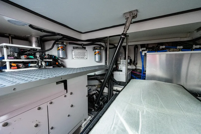  Yacht Photos Pics Engine room of 2022 Formula 430 SSC boat, showcasing mechanical components and systems.