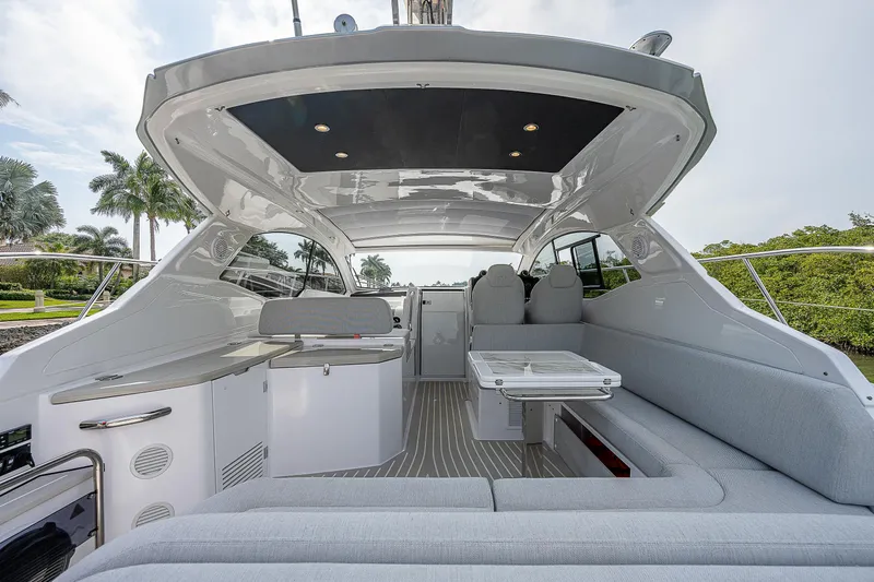  Yacht Photos Pics Luxurious interior of 2021 Azimut Atlantis 45 yacht with sleek seating and modern design.