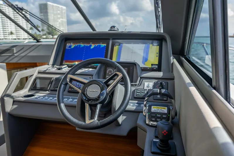 Man Cave Yacht Photos Pics 2021 Maritimo X50 helm with advanced navigation displays and controls.