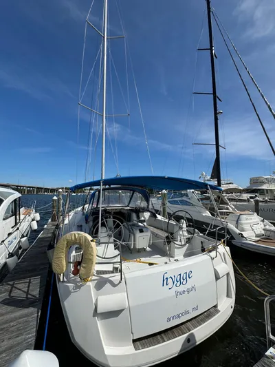 Hygge Yacht Photos Pics 2017 Jeanneau Sun Odyssey 479 sailboat docked in Annapolis marina.