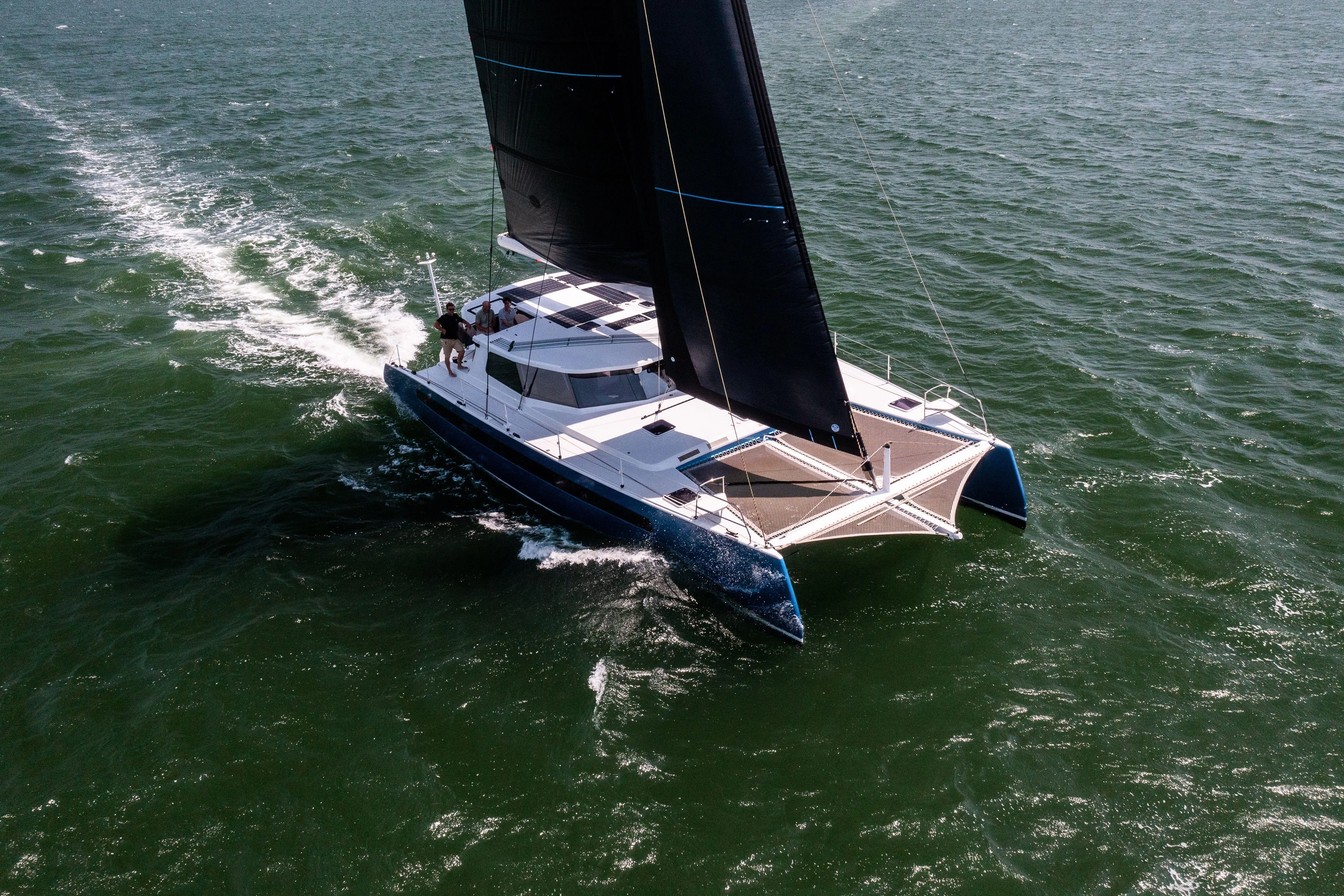 Ondine Blue Yacht Photos Pics Sailing catamaran Balance 526, 2016 model, gliding on open water.