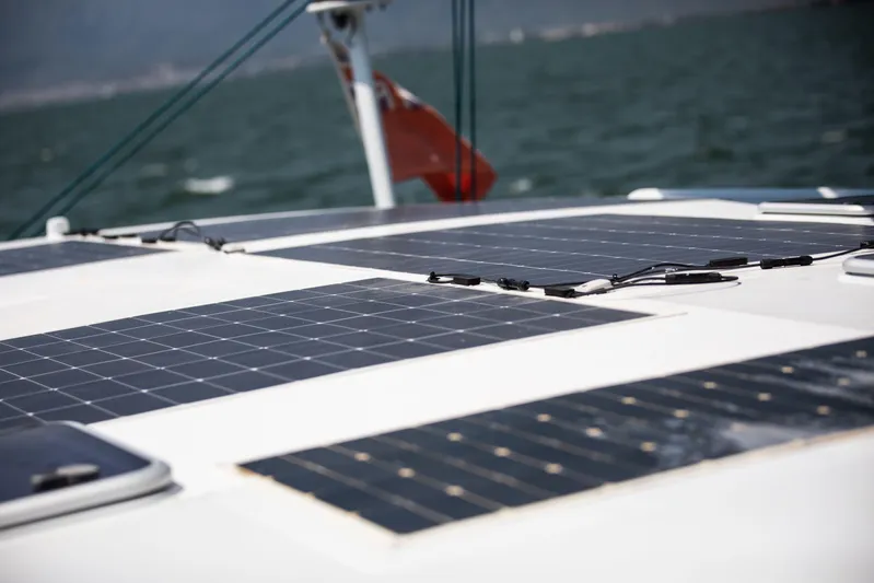 Ondine Blue Yacht Photos Pics Solar panels on Balance 526 yacht, 2016 model, harnessing renewable energy at sea.