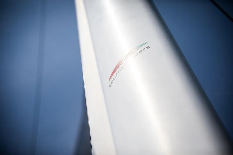 Ondine Blue Yacht Photos Pics Close-up of a Balance 526 mast with Southern Spars logo, 2016 model.