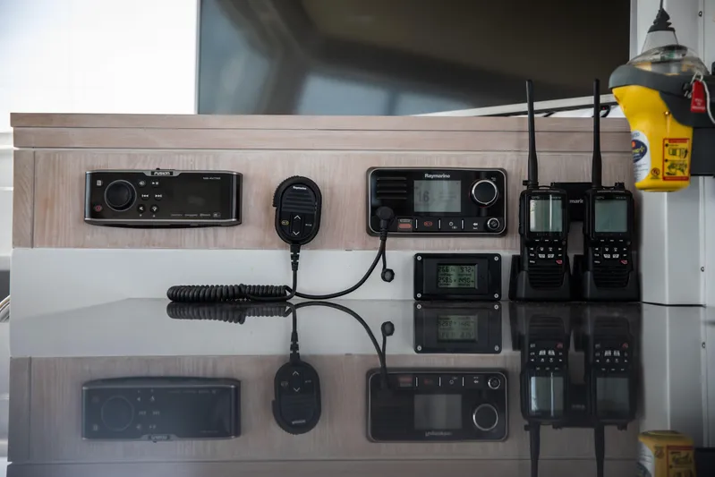 Ondine Blue Yacht Photos Pics Control panel with communication devices on a 2016 Balance 526 yacht.