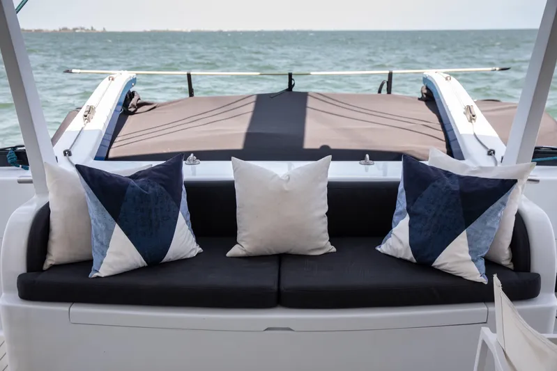 Ondine Blue Yacht Photos Pics Luxurious Balance 526 yacht interior with stylish cushions, ocean view, 2016 model.