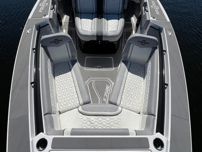  Yacht Photos Pics 2023 Fountain 38 SCX boat interior with luxurious seating and modern design.