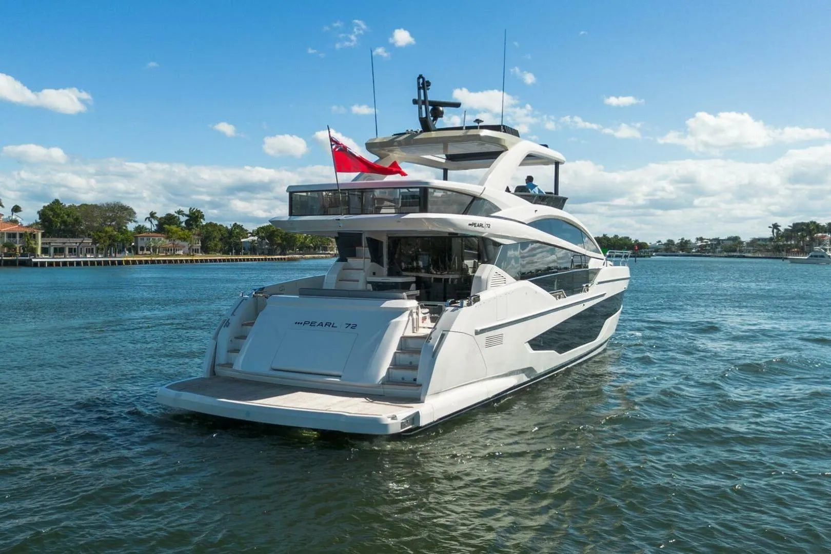Luxury Pearl 72 yacht cruising on a sunny day, 2025 model.