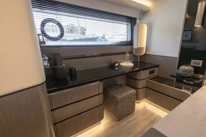 Pearl 72 Indulgence Yacht Photos Pics Luxurious interior of Pearl 72 yacht, featuring sleek design and modern furnishings, 2025 model.