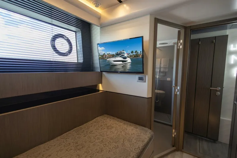 Pearl 72 Indulgence Yacht Photos Pics Luxurious interior of 2025 Pearl 72 yacht with modern amenities and elegant design.