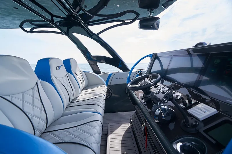  Yacht Photos Pics Interior of 2020 Midnight Express 43' Open boat with modern helm and luxurious seating.