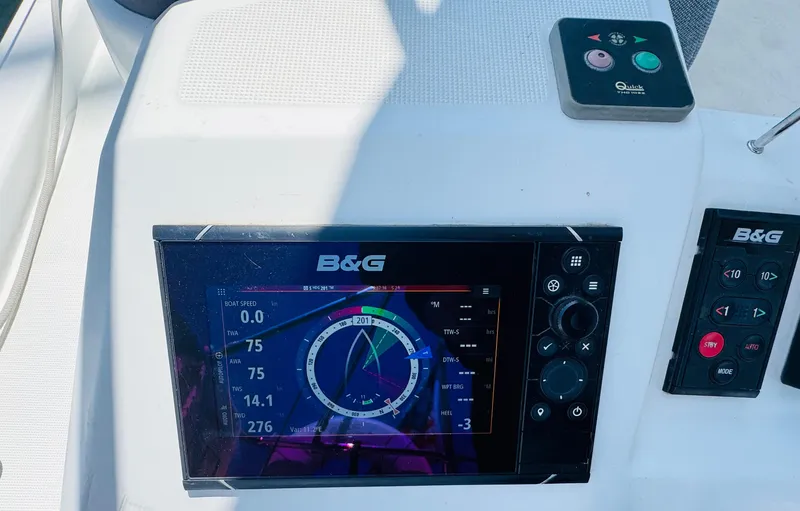 Happy Hour Yacht Photos Pics B&G navigation system on 2020 Beneteau Oceanis 41.1 yacht dashboard.