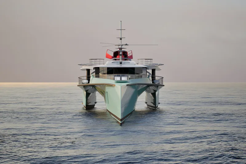 Deo Juvante Ts40 Yacht Photos Pics Front view of 2026 Deo Juvante TS40 yacht on calm sea at sunset.