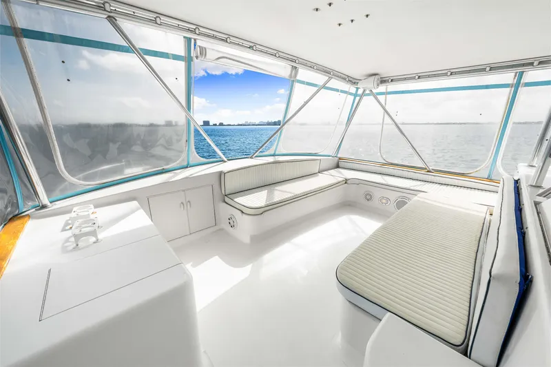 Bahama Belle Yacht Photos Pics Interior of 1996 Blackwell 72 yacht with panoramic ocean view.