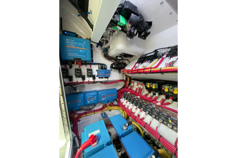  Yacht Photos Pics Electrical system of 2026 Mag Bay 38 CC boat, featuring wiring and components.