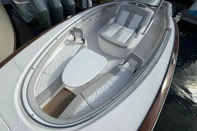  Yacht Photos Pics Luxurious 2026 Mag Bay 38 CC boat interior with elegant seating and modern design.