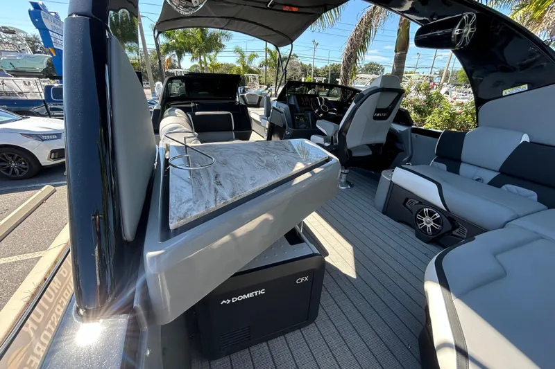  Yacht Photos Pics Interior of 2026 Avalon Excalibur 27-Foot boat with luxurious seating and modern amenities.