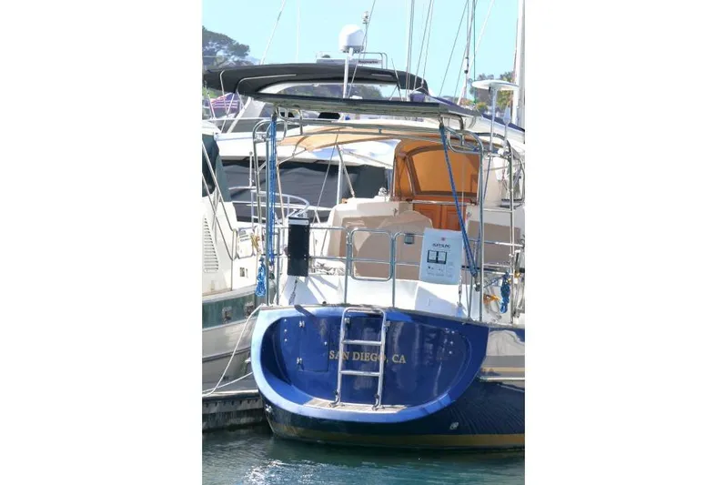 Peregrine Yacht Photos Pics 2002 Tayana 460 Vancouver Pilothouse yacht docked in San Diego marina.