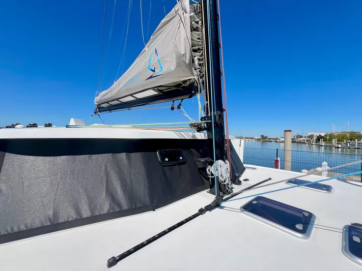 Silver Chain Yacht Photos Pics Sailing yacht Balance 442, 2024 model, docked with clear blue sky and water.
