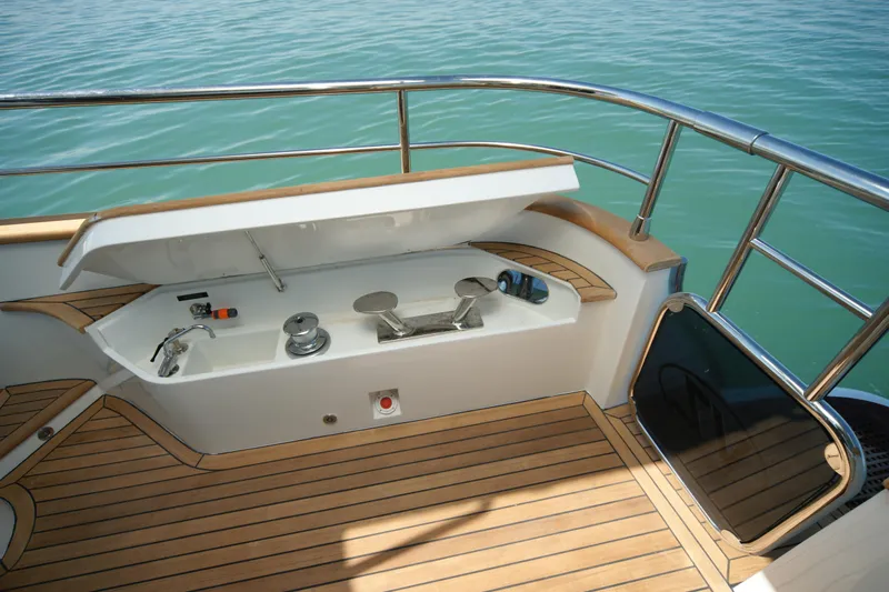  Yacht Photos Pics Luxury yacht deck with teak flooring and open storage compartment, VZ 68 model, 2009.