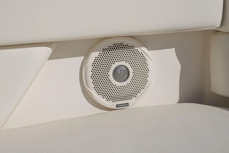 Yacht Photos Pics Boat speaker on 2018 Grady-White Freedom 307, featuring Fusion audio system.