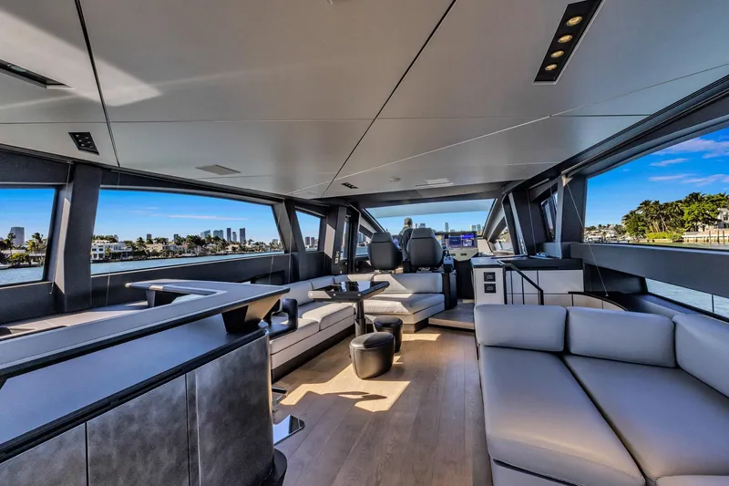  Yacht Photos Pics Luxurious interior of 2025 Pershing GTX 80 yacht with modern design and panoramic views.