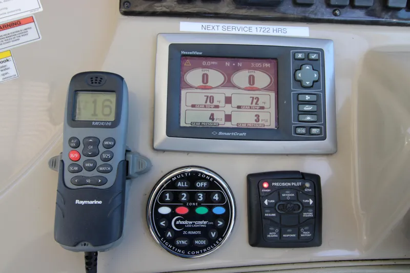 Rowdy Rio Yacht Photos Pics Control panel of a 2008 Sea Ray 44 Sundancer with navigation and communication devices.