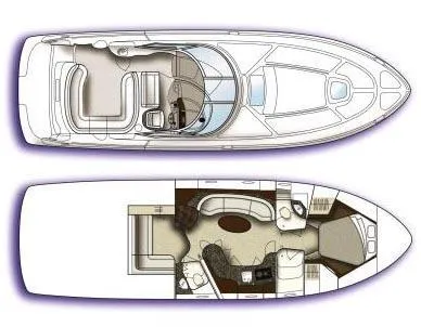 Rowdy Rio Yacht Photos Pics Floor plan of a 2008 Sea Ray 44 Sundancer yacht, showcasing interior and deck layout.