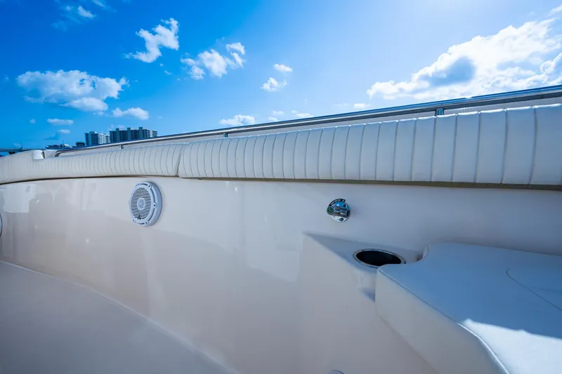  Yacht Photos Pics 2012 Grady-White 336 boat interior with blue sky and clouds.