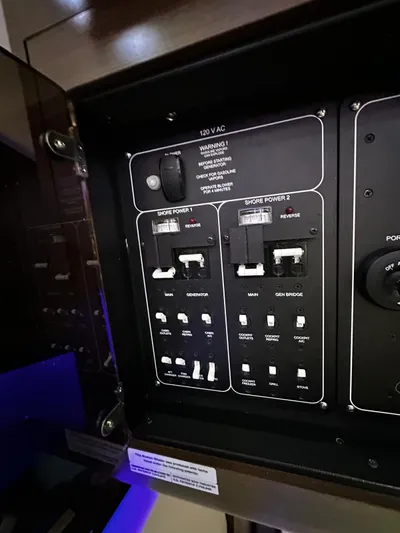  Yacht Photos Pics Control panel of a 2022 Boston Whaler 345 Conquest boat.