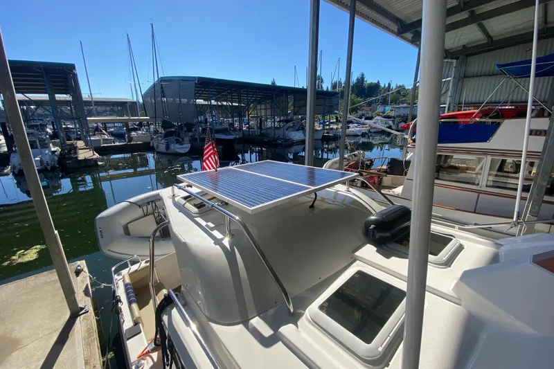  Yacht Photos Pics 2019 Ranger Tugs R-29 S with solar panel docked at marina.
