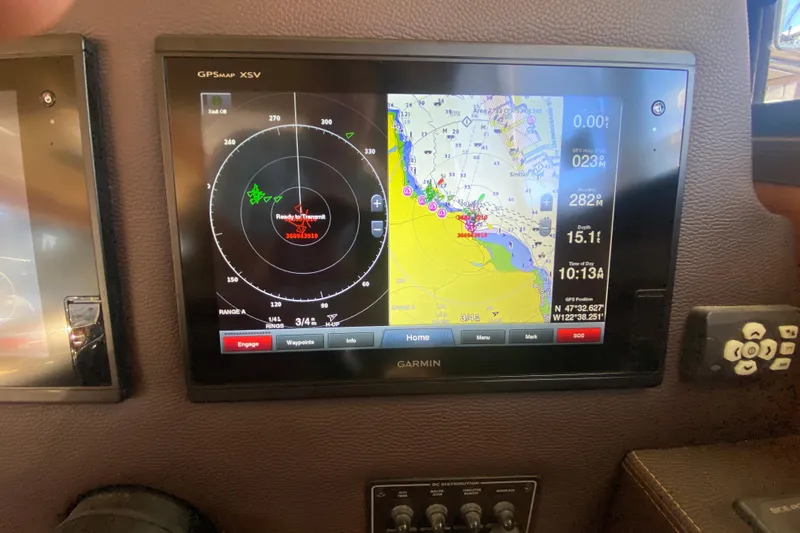  Yacht Photos Pics Garmin GPS display on 2019 Ranger Tugs R-29 S, showing navigation and radar data.