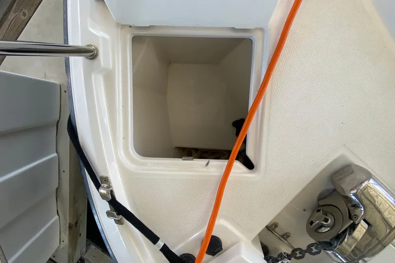  Yacht Photos Pics 2019 Ranger Tugs R-29 S boat compartment with orange cable and anchor chain.