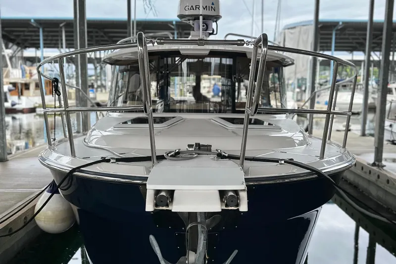  Yacht Photos Pics 2019 Ranger Tugs R-29 S boat docked in marina, front view.