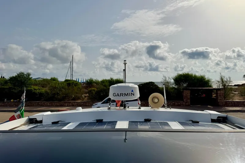 Dena Yacht Photos Pics Rooftop view of 2021 Airon Cinquanta 50 with Garmin equipment, scenic background.