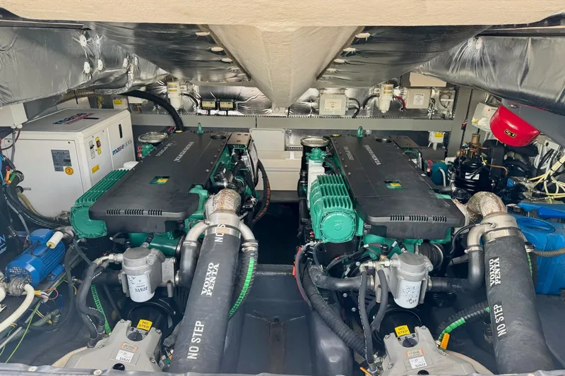 Dena Yacht Photos Pics Engine room of 2021 Airon Cinquanta 50 with dual Volvo Penta engines.