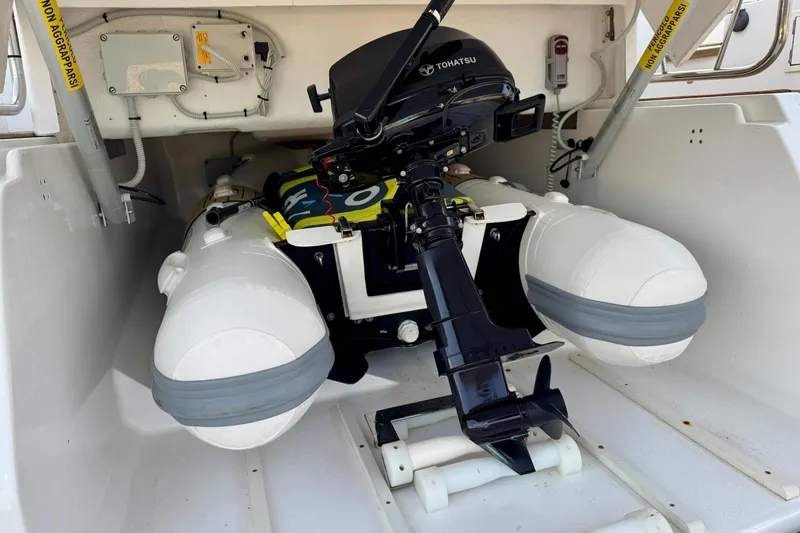Dena Yacht Photos Pics Inflatable boat with Tohatsu motor inside Airon Cinquanta 50, 2021 model.