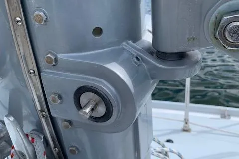 Tumblehome Yacht Photos Pics Close-up of 1999 Little Harbor 51 Pilothouse sailboat rigging detail.