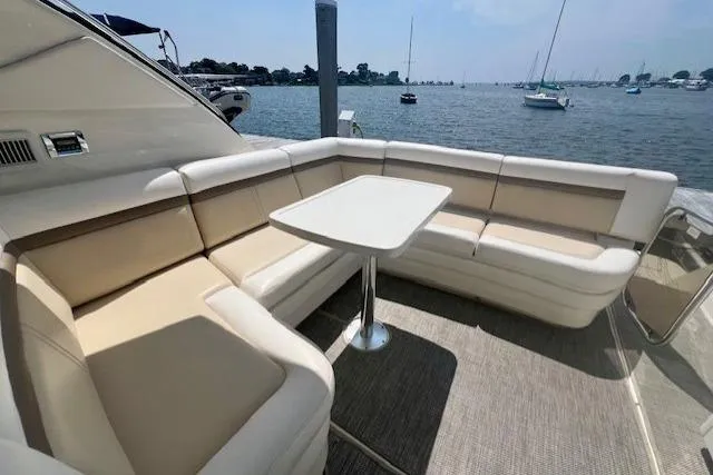 Stay Loose Yacht Photos Pics Luxurious seating area on 2013 Sea Ray 410 Sundancer yacht with ocean view.