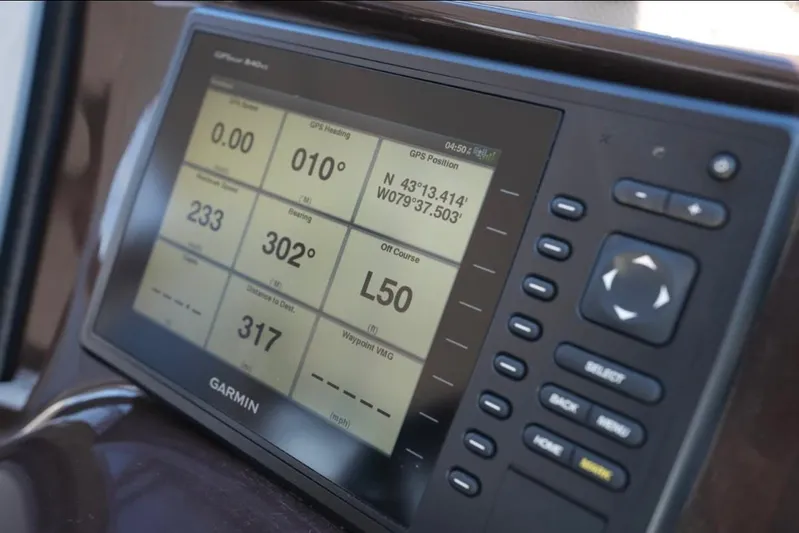  Yacht Photos Pics Garmin GPS display on 2014 Regal 38 Express boat dashboard.