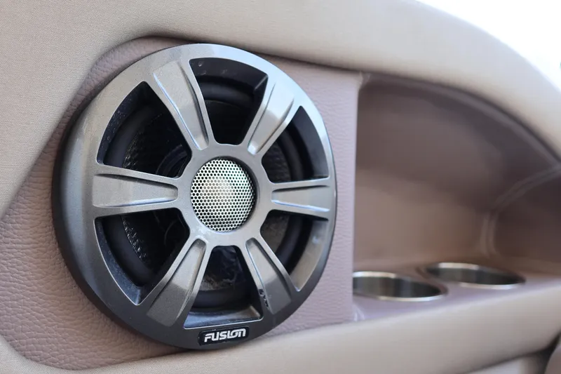  Yacht Photos Pics Speaker system in 2018 Regal 28 Express boat interior, featuring Fusion audio.
