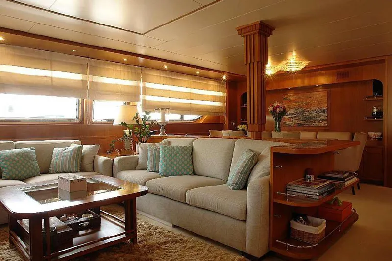  Yacht Photos Pics Luxurious interior of 1999 Codecasa 32m yacht with elegant furnishings and ambient lighting.