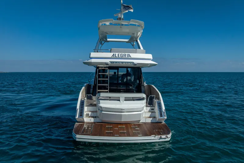  Yacht Photos Pics 2021 Galeon 500 Fly yacht on open sea, rear view.