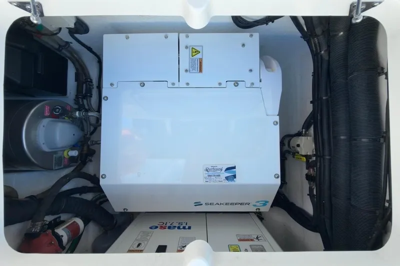  Yacht Photos Pics Engine compartment of 2022 Intrepid 407 Panacea featuring Seakeeper 3 stabilizer system.