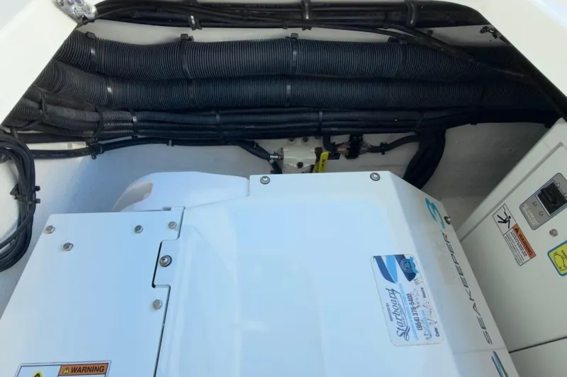  Yacht Photos Pics Engine compartment of a 2022 Intrepid 407 Panacea boat with Seakeeper system.