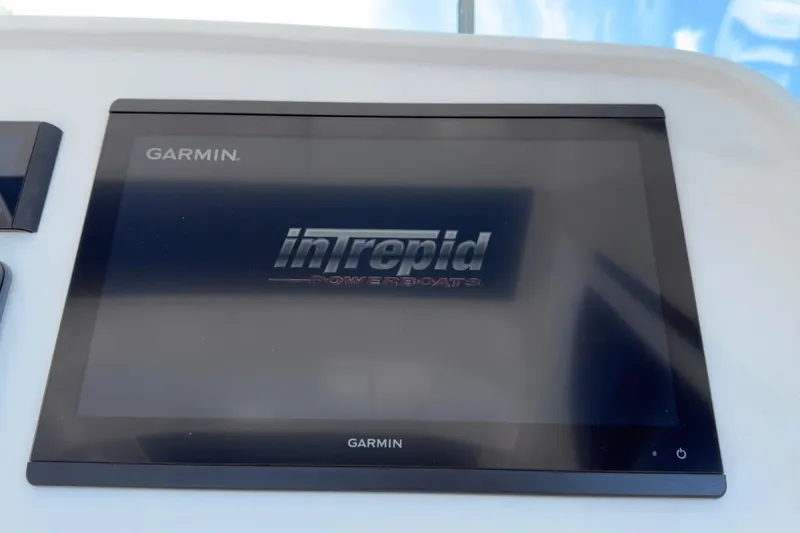  Yacht Photos Pics Garmin display on 2022 Intrepid 407 Panacea boat dashboard.