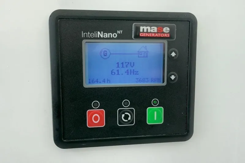  Yacht Photos Pics Control panel of Mase Generators IntelliNano NT on 2022 Intrepid 407 Panacea boat.